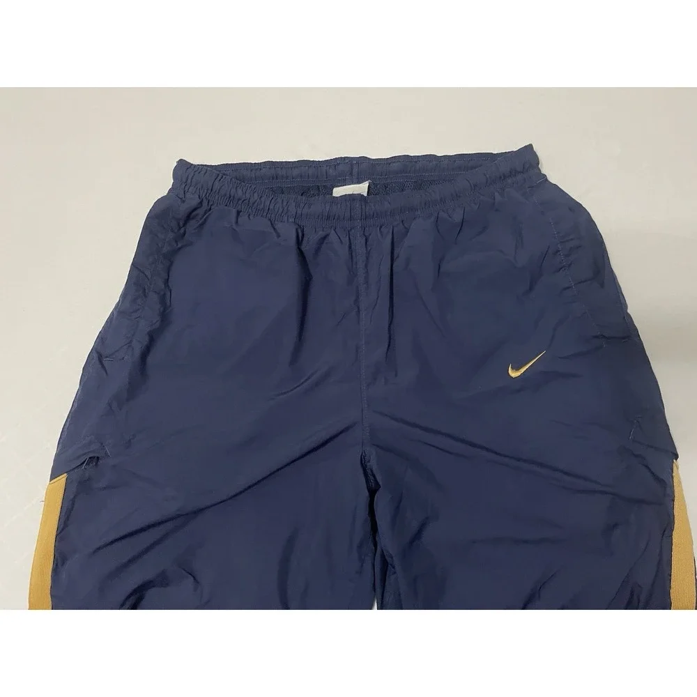VINTAGE Nike Men Activewear Track‎ Pants S Blue Gold Swoosh Pockets Drawstring